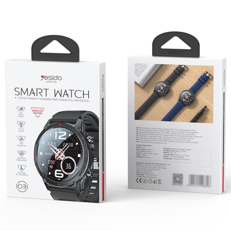 ساعة Yesido IO31 الذكية بشاشة AMOLED مقاس 1.43 بوصة تدعم مكالمات البلوتوث / قياس معدل ضربات القلب، IO31