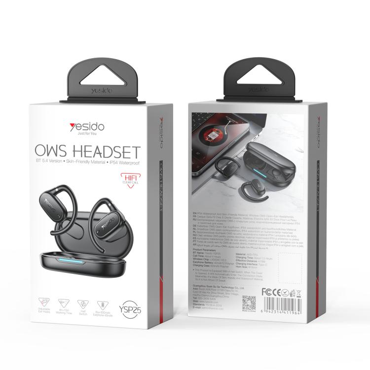 Open-Ear OWS Bluetooth 5.3 Earphones – 16.2mm Driver, IPX5, 600mAh Case - Yesido YSP25