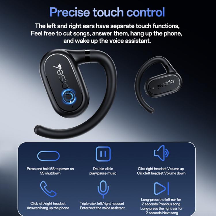 Open-Ear OWS Bluetooth 5.3 Earphones – 16.2mm Driver, IPX5, 600mAh Case - Yesido YSP25