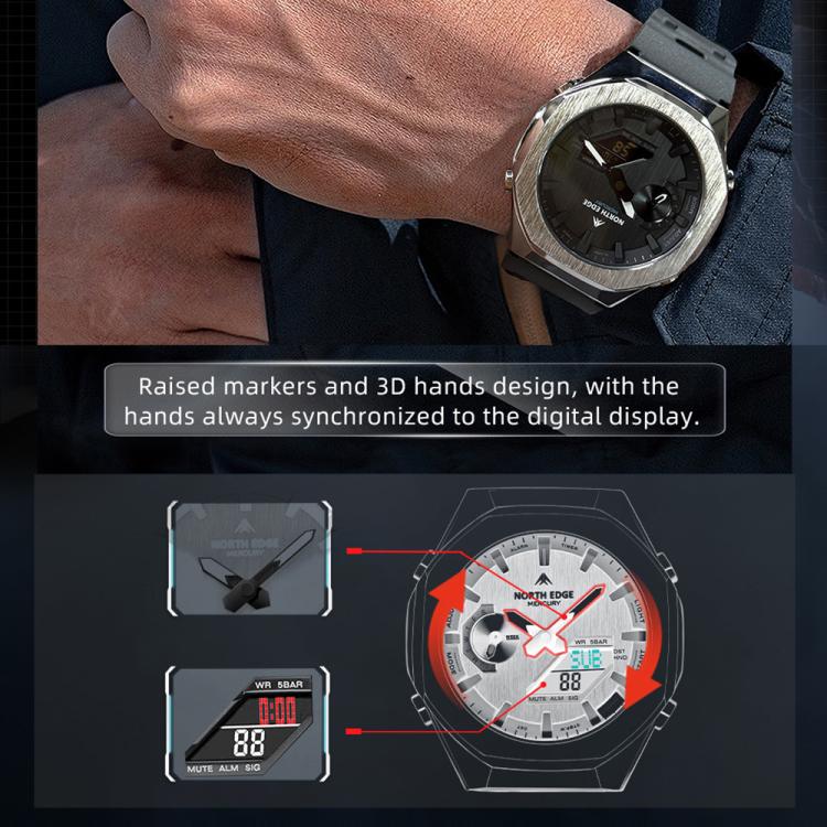 Outdoor Sports Watch – 5ATM Waterproof, Zinc Alloy, Luminous, 24 Time Zones, NORTH EDGE MERCURY