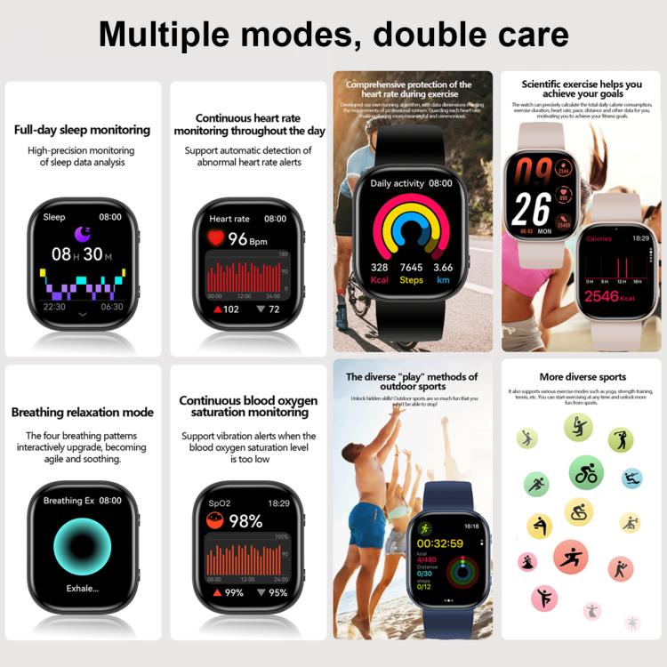 1.88 inch HD TFT Screen Smart Watch, Support Health Monitoring.