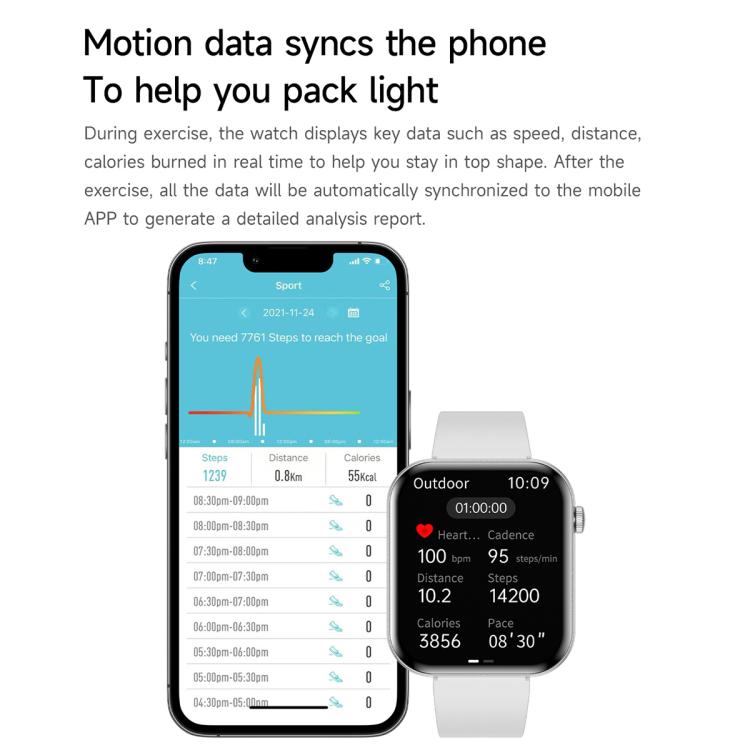 1.85 inch AMOLED Screen Ultra-Thin Smart Watch, Support Health Monitoring.