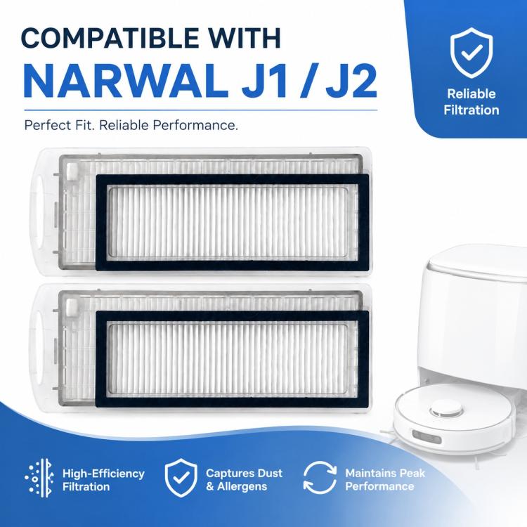 For Narwal J1 / J2 Robot Vacuum Cleaner Replacement Parts, Dual Magnetic Filters, White Full-Fiber Mop Pad, Grey Full-Fiber Mop Pad, Blue Striped Mop Pad, White Striped Mop Pad, 6pcs Combo | PartsWorld