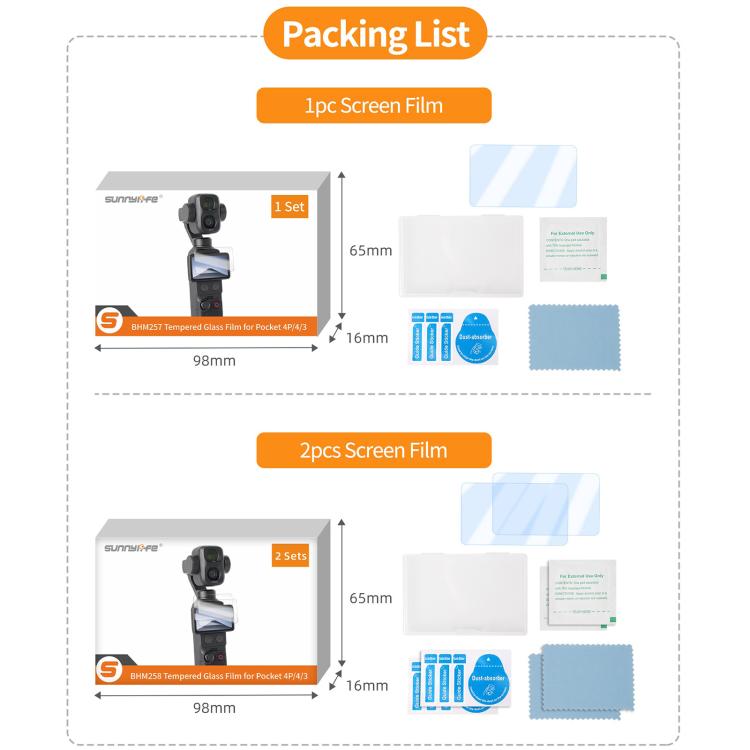 Tempered Glass Film For DJI Osmo Pocket 4P / 4 / 3, Screen & Remote Film 2 Sets, Screen & Remote Film, Screen Film 2pcs, Screen Film | PartsWorld