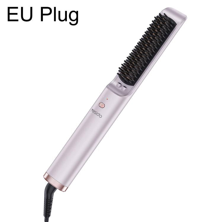 Smart Temperature Levels Hair Straightener Brush - 2-in-1 hair straightener brush heats up