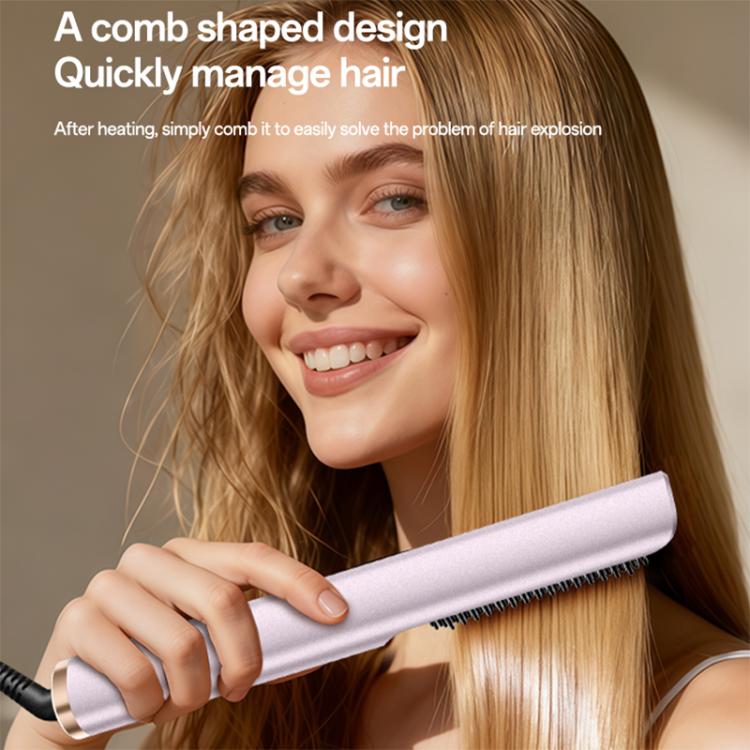 Smart Temperature Levels Hair Straightener Brush - 2-in-1 hair straightener brush heats up