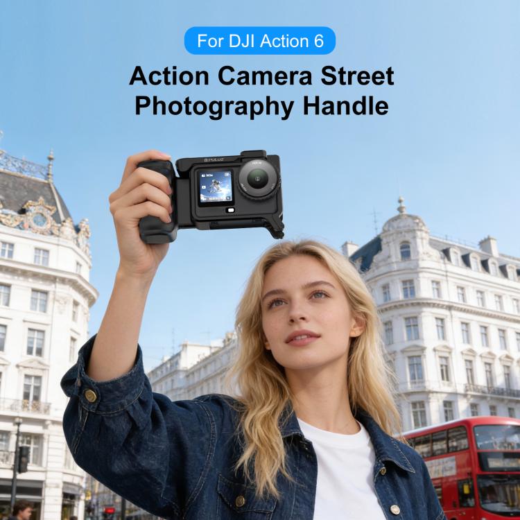 PULUZ Street Photography Handle for DJI Osmo Action 6 – Ergonomic Grip Cage with Cold Shoe