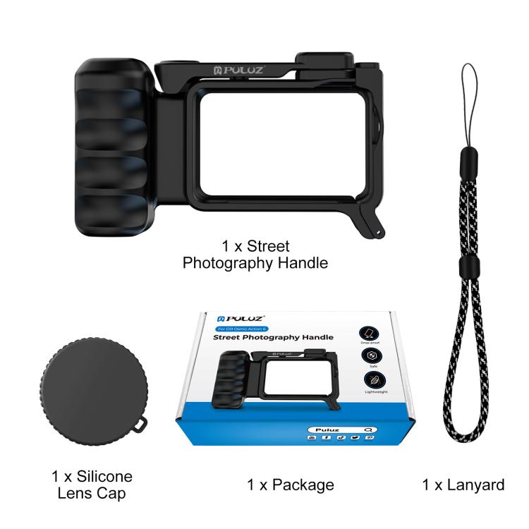 PULUZ Street Photography Handle for DJI Osmo Action 6 – Ergonomic Grip Cage with Cold Shoe