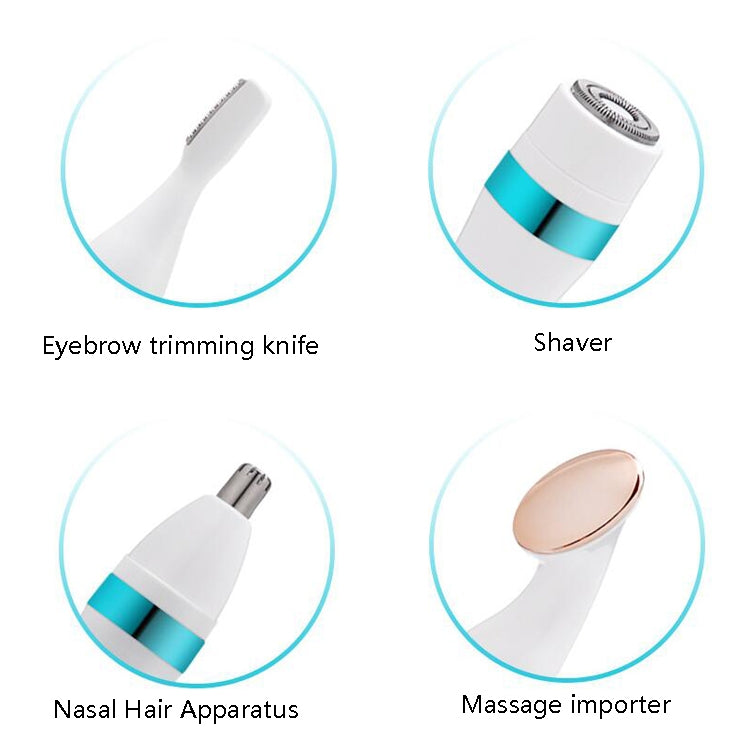 4 In 1 Electric Shaver Home Eyebrow Knife Massage Import Cleansing Instrument - Power supply: 1 AA battery (not