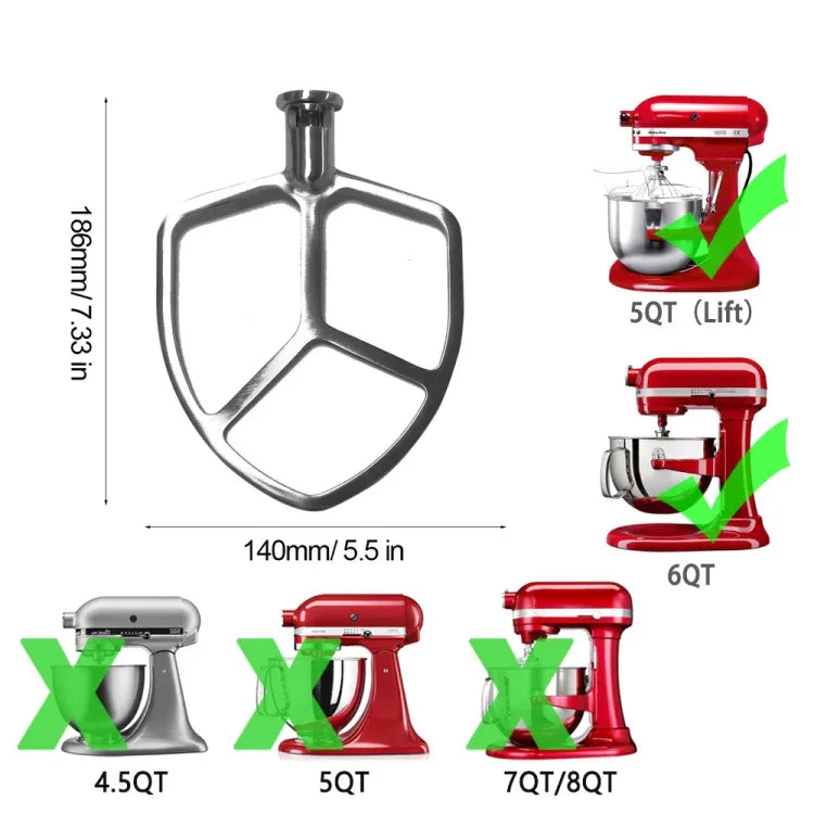 Stainless Steel Mixer Accessories for KitchenAid 5QT & 6QT – Dough Hook & Whisk product image