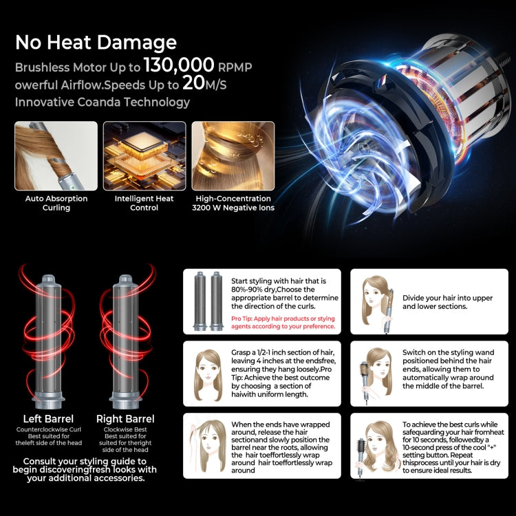 5 in 1 Hot Air Comb Automatic Curling Negative Ion Hair Dryer - Motor type: brushless motor
