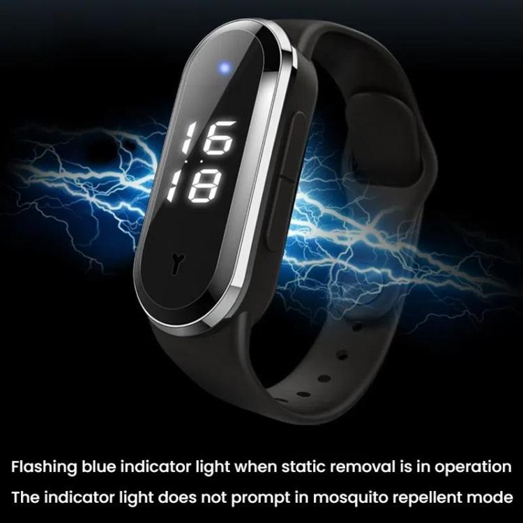 3-in-1 Anti-Static Bracelet Watch – Ultrasonic Mosquito Repellent, Digital Clock, 130Hr Battery