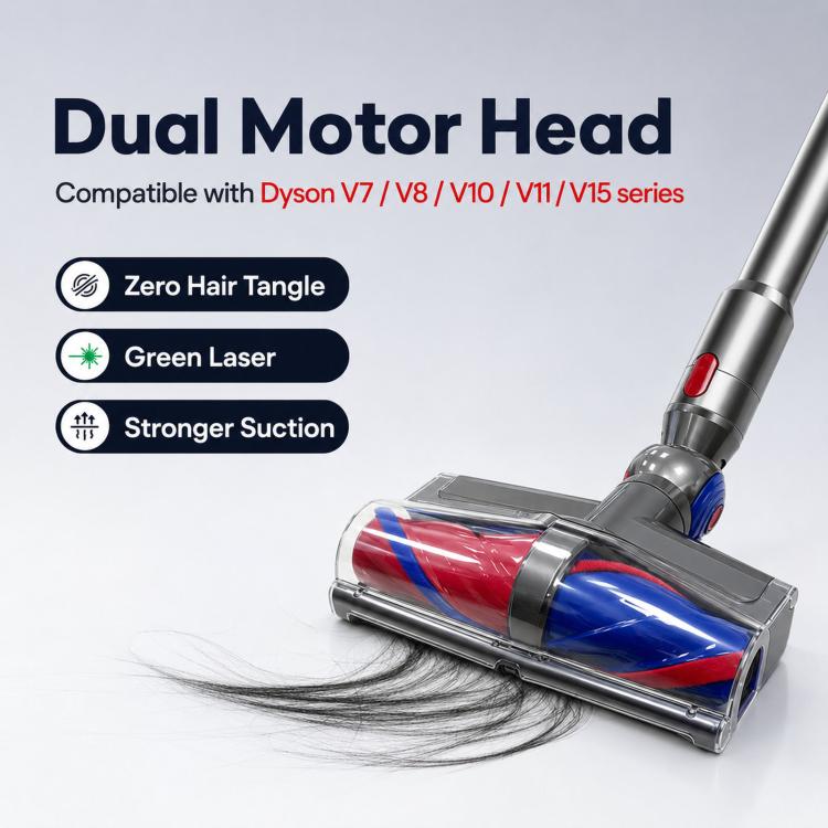 Replacement Dual Motor Cleaner Head for Dyson V7 V8 V10 V11 V15 – Anti-Tangle with Green Light
