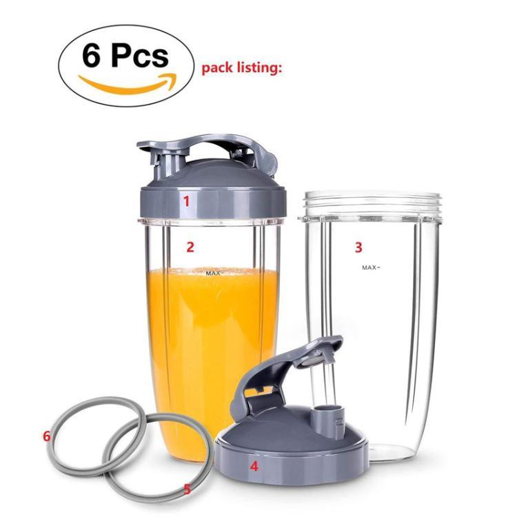 Set For NutriBullet 900W & 600W 6-Piece – 2x 32oz Cups, Sport Lids & Sealing Rings product image