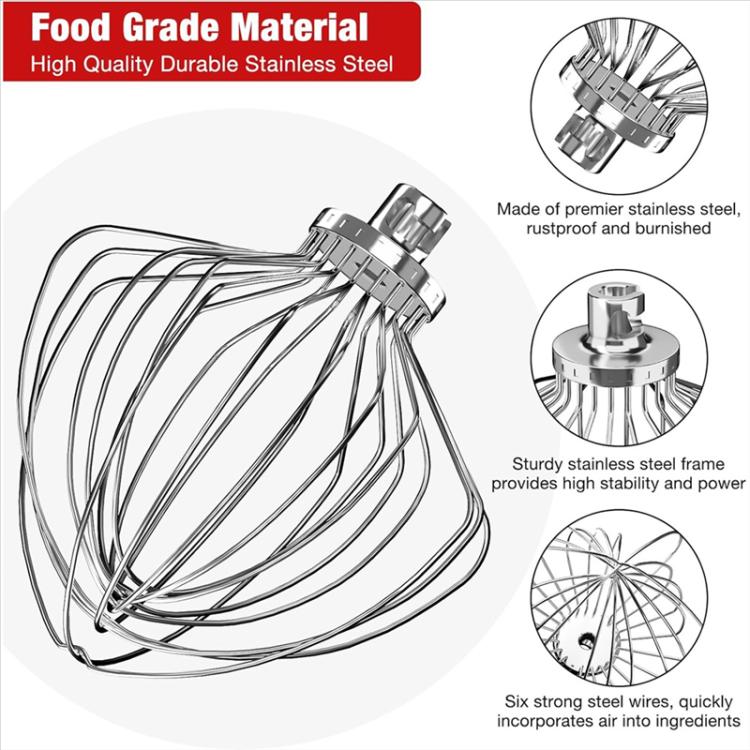 Compatible 11-Wire Stainless Steel Whisk Attachment for KitchenAid 7 Quart Bowl-Lift Mixer