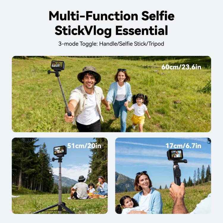 Bluetooth Selfie Stick Tripod – GoPro & DJI Action Compatible, 80M Remote - TELESIN 3-in-1