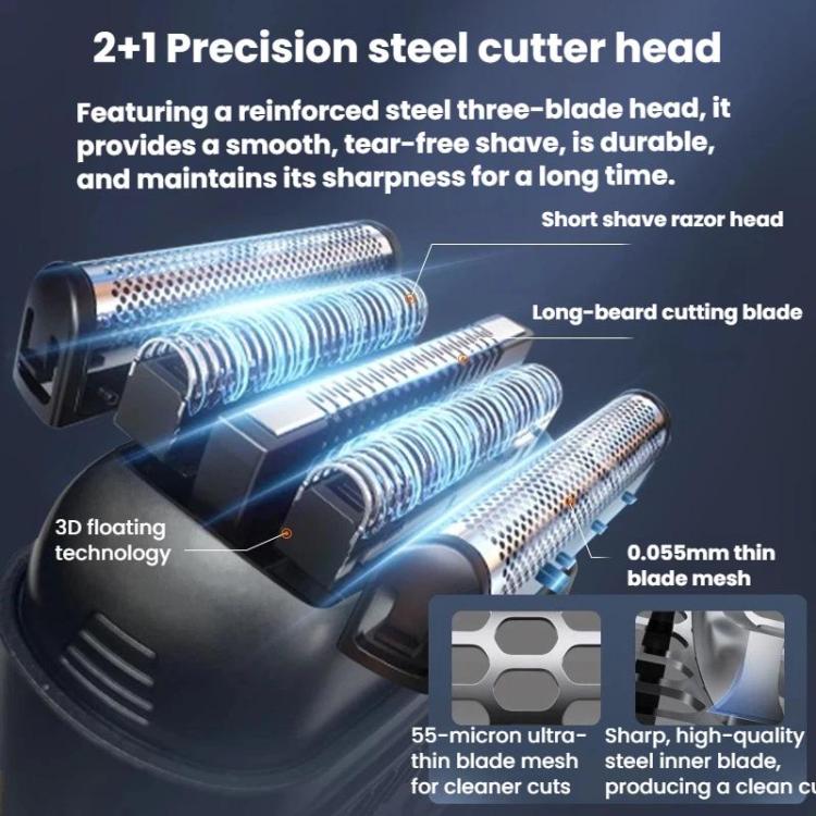 KS-8800 3 Blade Heads Reciprocating Electric Shaver With LCD Display IPX6 Waterproof Razor - Double-sided magnetic knife...