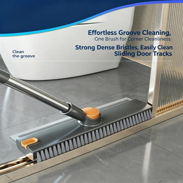 2-in-1 Floor Scrub Brush with Long Handle – V-Shape Grout Brush, Squeegee & 360° Swivel Head product image