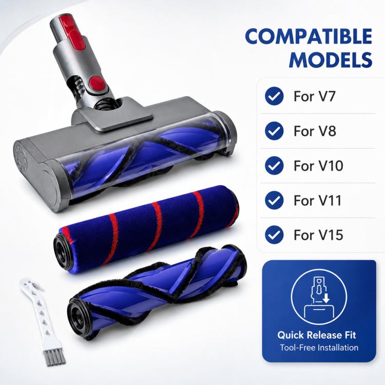 Cleaner Head For Dyson V7 V8 V10 V11 V15 Anti-Tangle V-Shaped Brush & Soft Roller Kit, 4 In 1 Set, 3 In 1 Set | PartsWorld