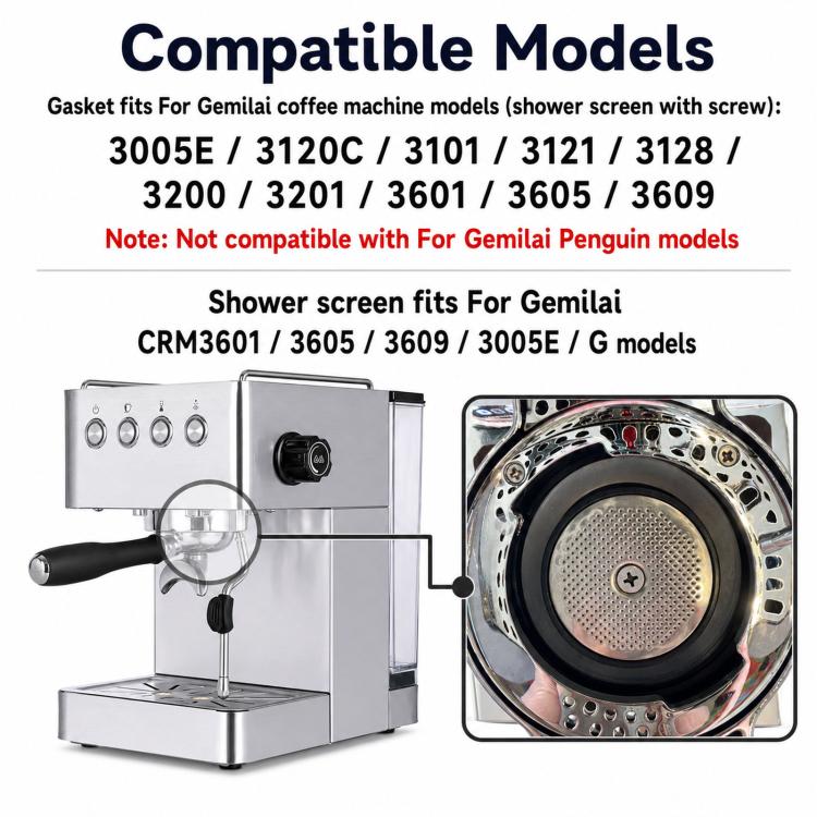 Replacement Gasket & Shower Screen for Gemilai Espresso Machines, Part or Kit Options