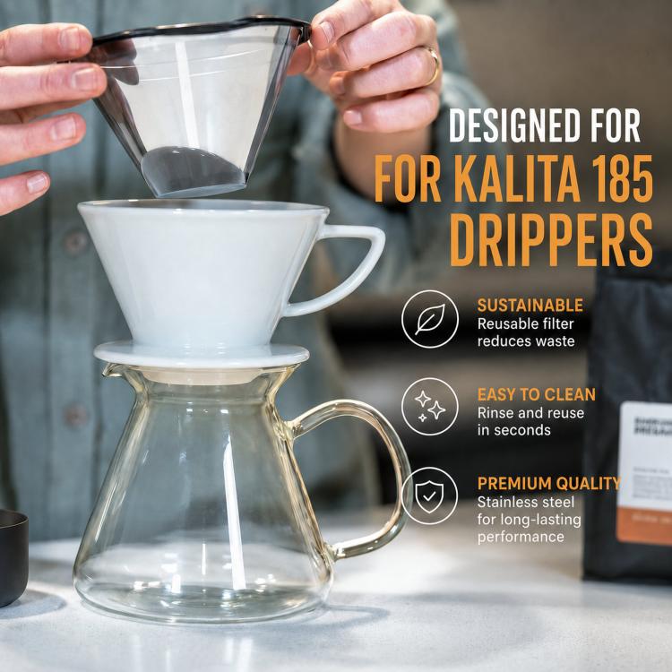 Compatible Reusable Coffee Filter with Kalita Wave 185 Coffee Drippers and OXO Brew 8-Cup Single Serve