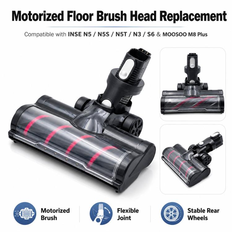 Motorized Floor Brush Head For INSE N5 / N5S / N5T / N3 / S6 and MOOSOO M8 Plus Vacuums, Soft Roller, Bristle Roller | PartsWorld