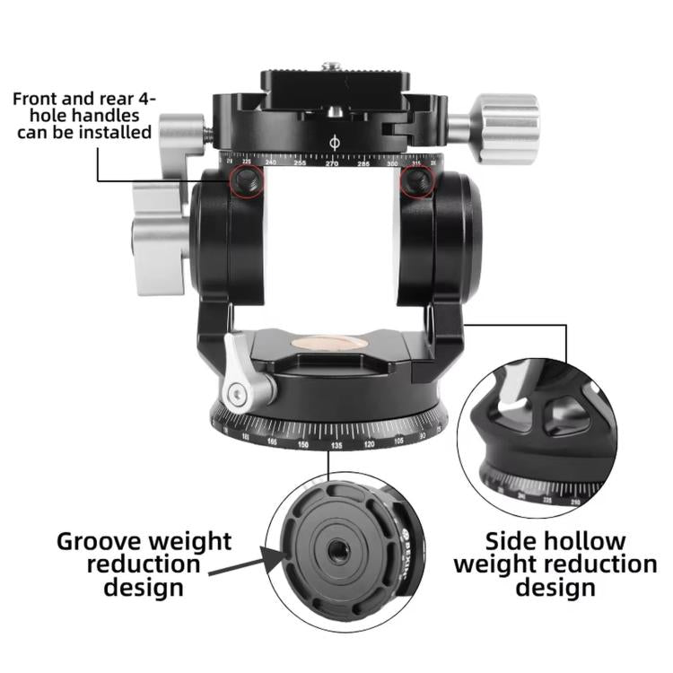 Hydraulic Damping Video Head with Auto-Rebound for Telephoto DSLRs Tripods Live Streaming