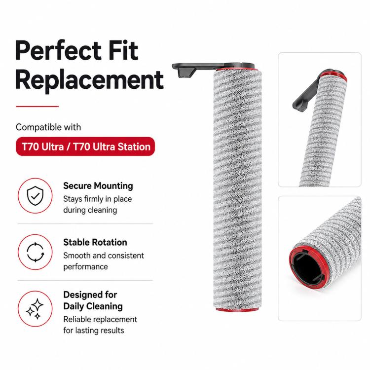 Replacement Parts for Dreame T70 Ultra / T70 Ultra Station Wet Dry Vacuum, Roller Brush With Cap, Roller Brush Without Cap, Filter