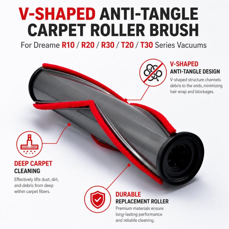 Replacement V-Shaped Anti-Tangle Carpet Roller Brush For Dreame R10 / R20 / R30 / T20 / T30 Series Vacuums, Z4