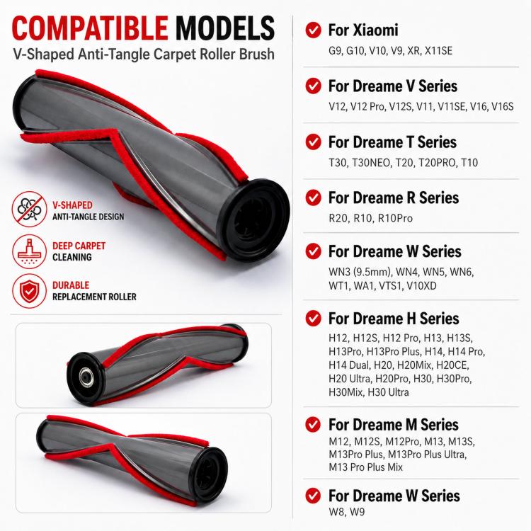 Replacement V-Shaped Anti-Tangle Carpet Roller Brush For Dreame R10 / R20 / R30 / T20 / T30 Series Vacuums, Z4