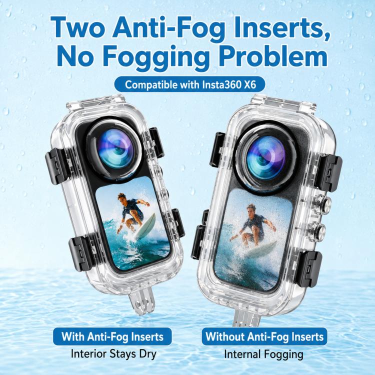 Compatible For Insta360 X6 Invisible Waterproof Housing 60m/197f Dive Case with Anti-Fog Inserts 2-prong Version, 2-prong Version