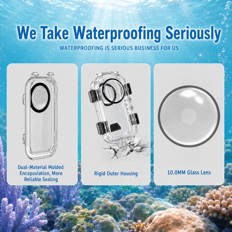 Compatible For Insta360 X6 Invisible Waterproof Housing 60m/197f Dive Case with Anti-Fog Inserts 2-prong Version, 2-prong Version