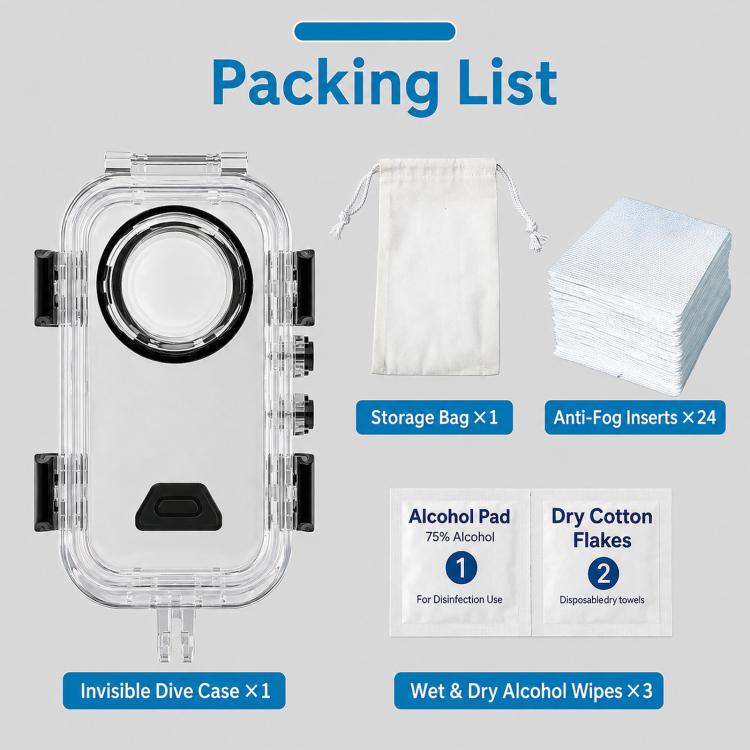 Compatible For Insta360 X6 Invisible Waterproof Housing 60m/197f Dive Case with Anti-Fog Inserts 2-prong Version, 2-prong Version