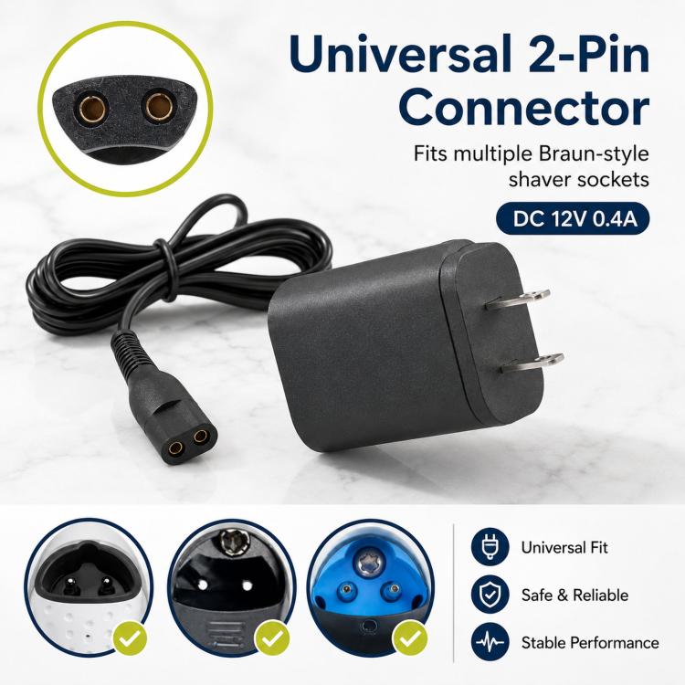 Replacement 12V 0.4A US-Plug Charger for Compatible Braun Shavers