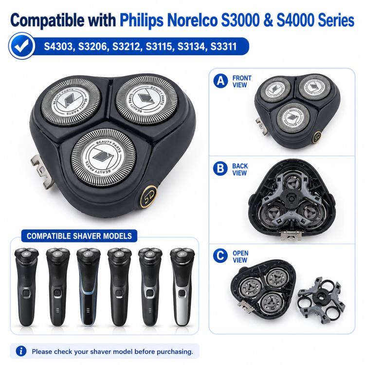 Replacement Shaver Head Assembly for Philips Norelco S4303 / S3206 / S3212