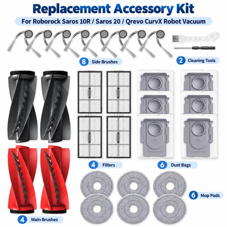 Replacement Parts for Roborock Saros 10R / Saros 20 / Qrevo CurvX – Kit or Roller Pair