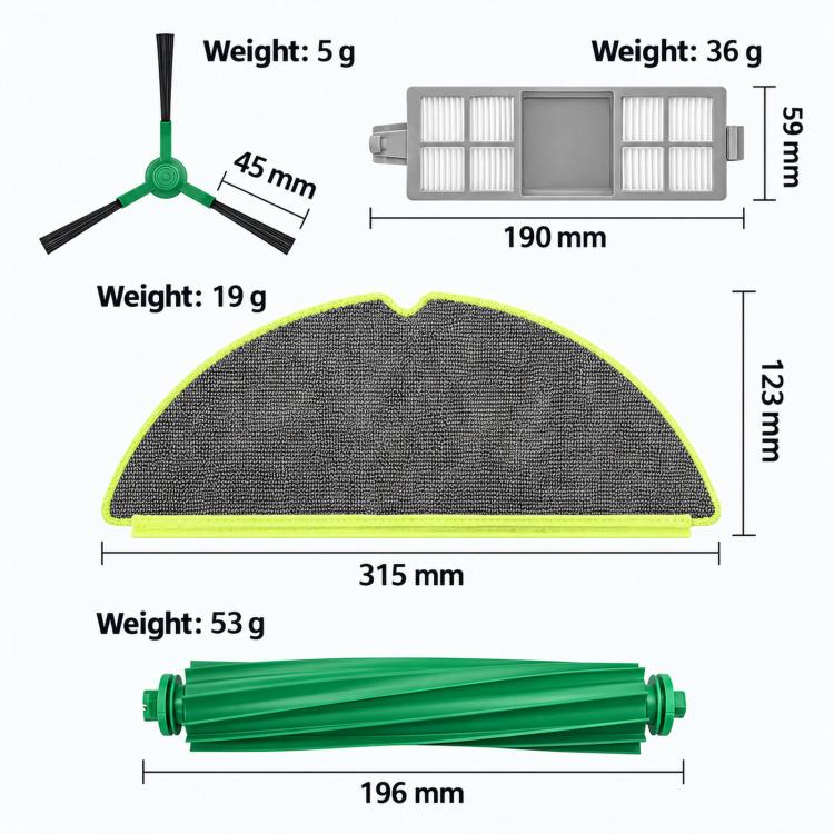 Replacement Parts Kit for iRobot Roomba 205 DustCompactor Combo, Set A / B / C