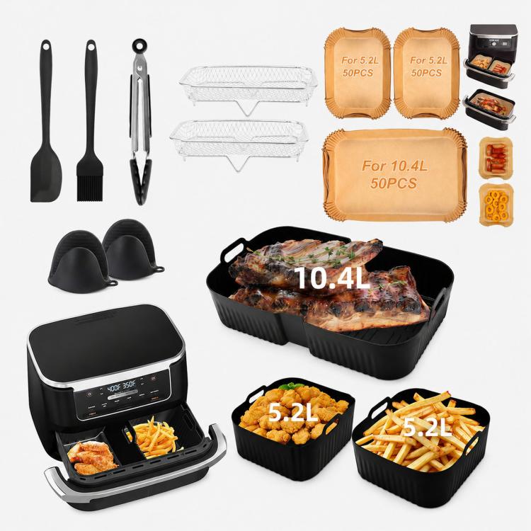For Ninja AF500 AF500EU FlexBasket 10.4L MegaZone, 3 Pcs Silicone Liners Set, 10 Pcs Accessories Kit, 11 Pcs Accessories Kit, 13 Pcs Accessories Kit, 15 Pcs Deluxe Accessories Kit - PartsWorld Appliance LLC