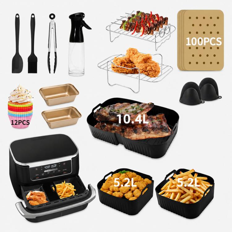 For Ninja AF500 AF500EU FlexBasket 10.4L MegaZone, 3 Pcs Silicone Liners Set, 10 Pcs Accessories Kit, 11 Pcs Accessories Kit, 13 Pcs Accessories Kit, 15 Pcs Deluxe Accessories Kit - PartsWorld Appliance LLC