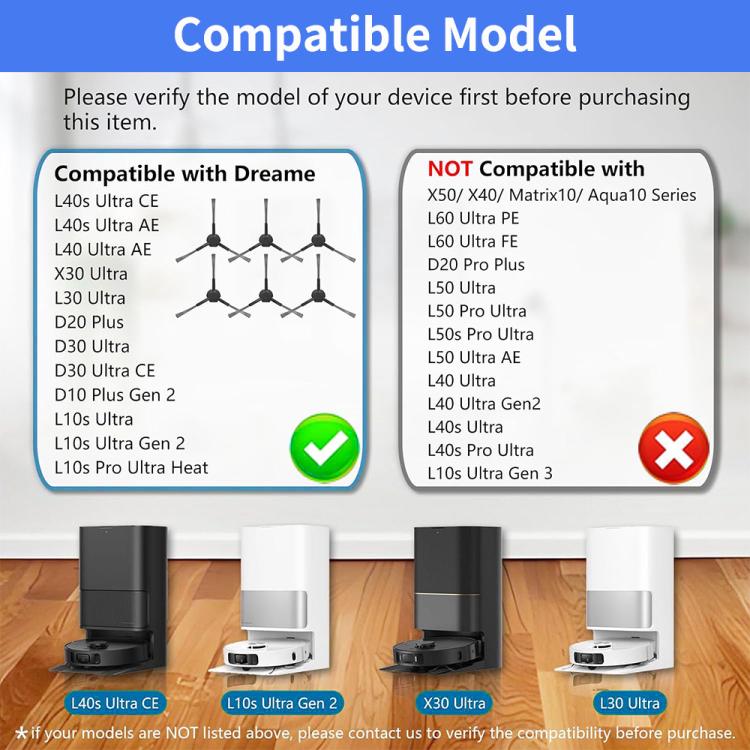 Side Brush Set for Dreame L40s Ultra L40 Ultra X30 Ultra L30 Ultra D30 Ultra D20 Plus L10s Ultra (6-Pack) - PartsWorld Appliance LLC